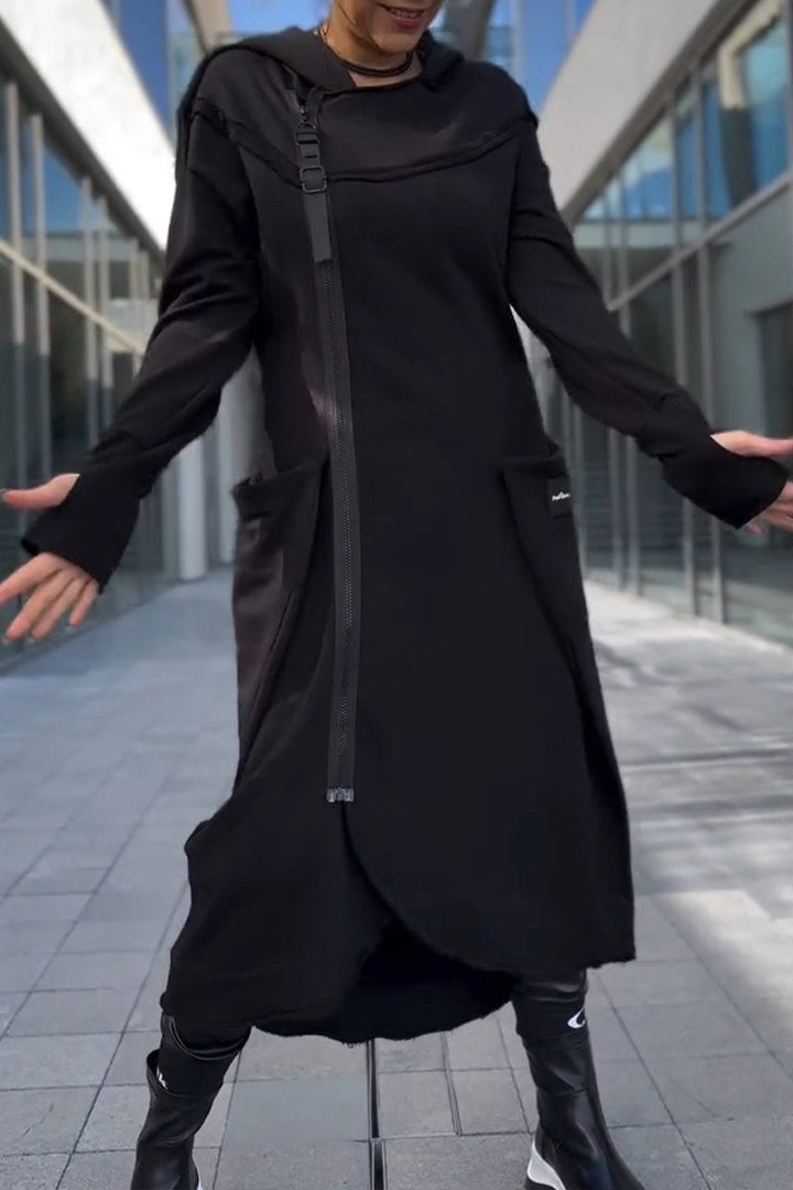 Hildegard | Hoodie Dress with Long Sleeves and Asymmetric Hem