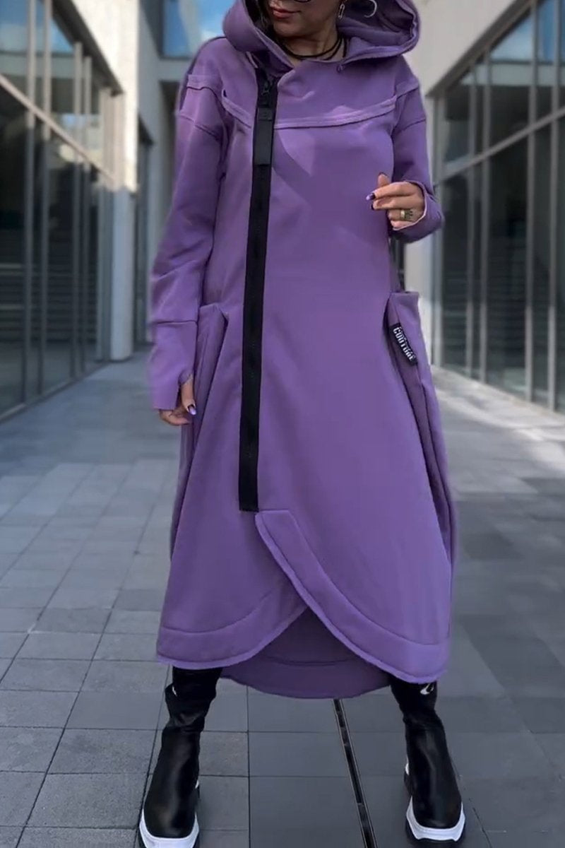 Hildegard | Hoodie Dress with Long Sleeves and Asymmetric Hem